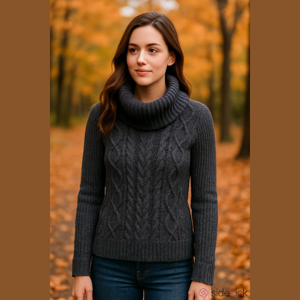 Abercrombie & Fitch Gray Cable Knit Sweater Medium Pit to Pit 17 1/2” Preworn - Picture 3 of 16